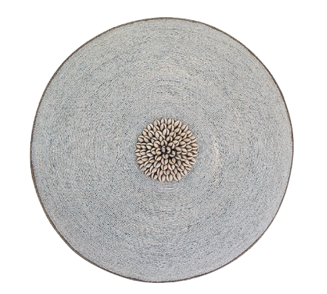 Large Beaded Cameroon Shield - Plain White With Cowrie Center