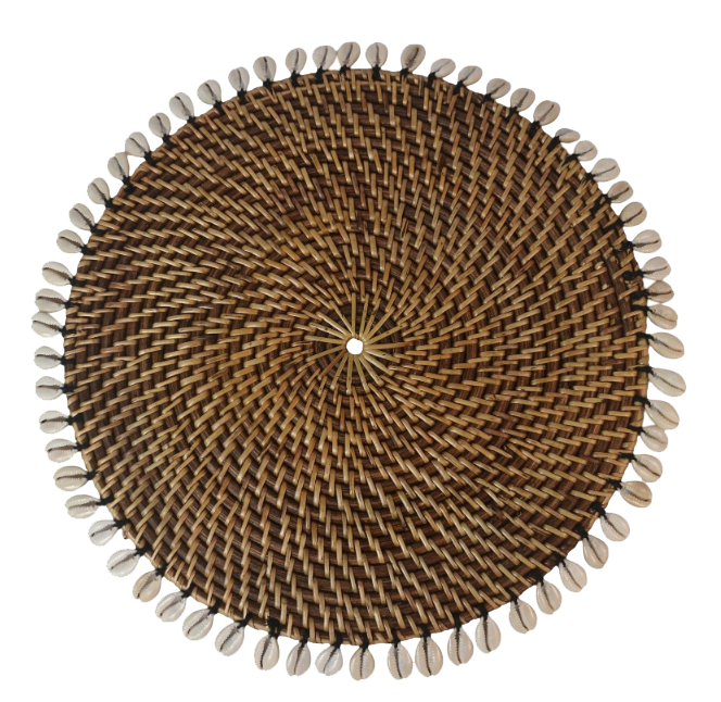 Natural Rattan Round Placemats with Cowrey