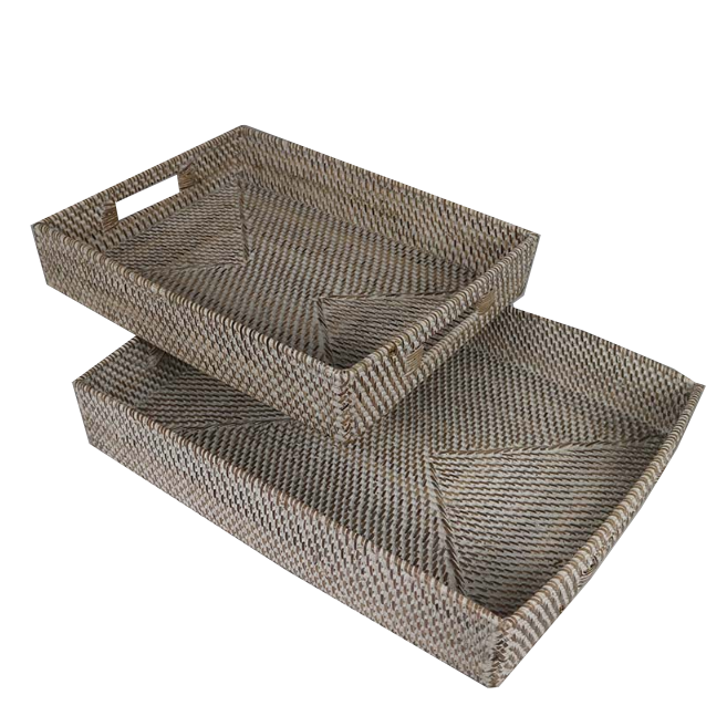 Light Rattan Rectangular Tray Set of 2