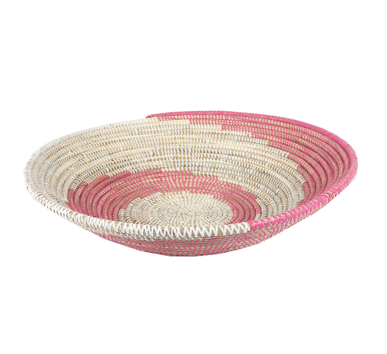 African wall decor basket in pink and beige