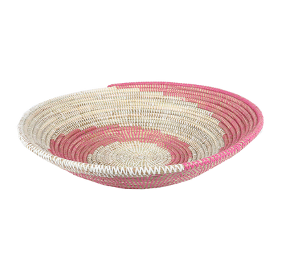 African wall decor basket in pink and beige