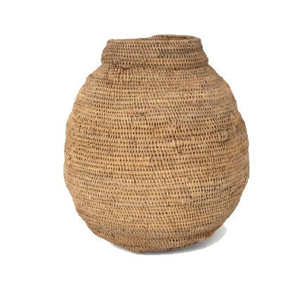 Natural woven Buhera basket from Zimbabwe, handcrafted from Ilala palm leaves.