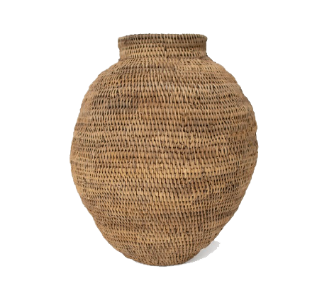 Handcrafted natural Buhera basket made from Ilala palm leaves, traditional African design, woven in Zimbabwe.