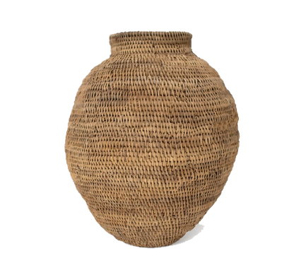 Handcrafted natural Buhera basket made from Ilala palm leaves, traditional African design, woven in Zimbabwe.