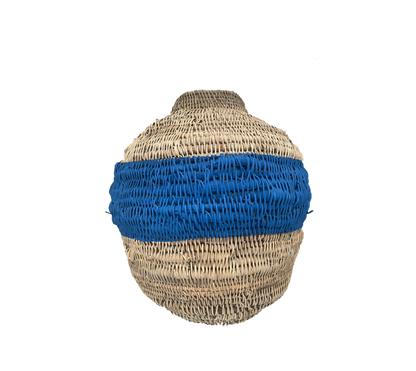 Buhera Basket with natural weave and blue stripe, various sizes available.