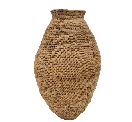 Handcrafted Buhera Basket from Zimbabwe made of Ilala palm leaves.