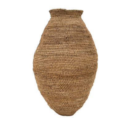 Handcrafted Buhera Basket from Zimbabwe made of Ilala palm leaves.