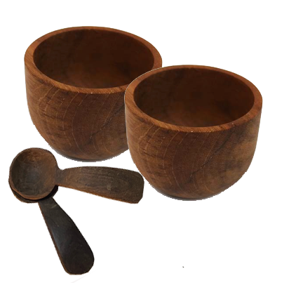 Condiment Teak Wooden Set of Bowls with spoons