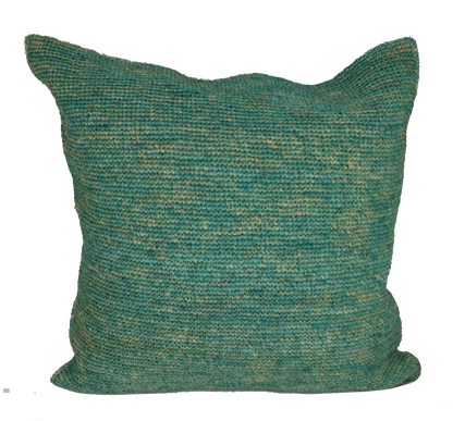 Bohemian style raffia cushion in lush green, 55cm x 55cm.