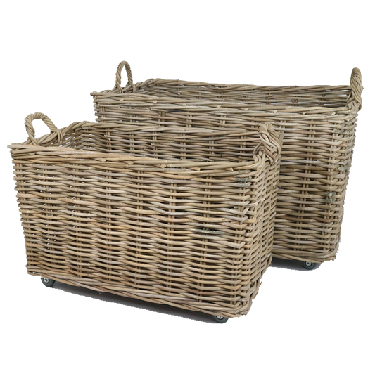 Rattan Thick Laundry Set of 2 on Wheels