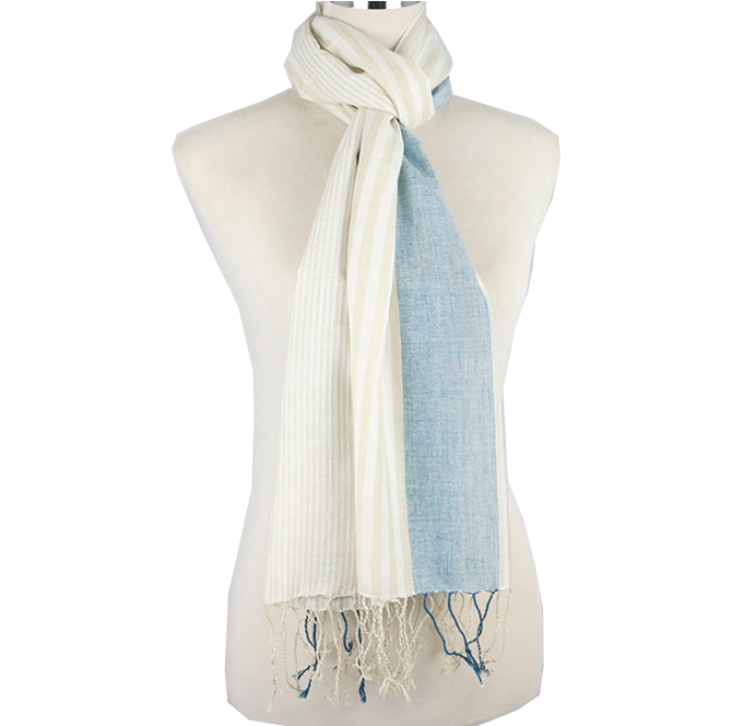 Linen Scarf Blue and White