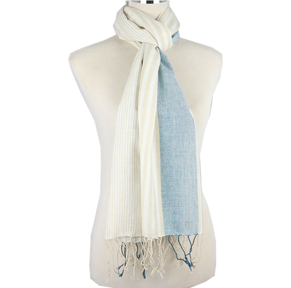 Linen Scarf Blue and White