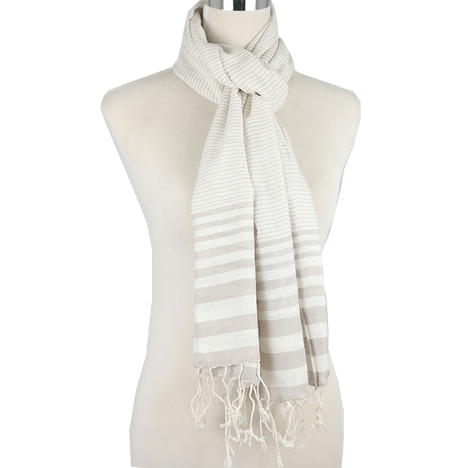 Linen Scarf Cream stripped