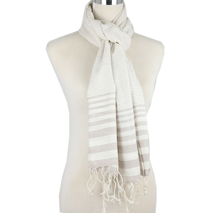 Linen Scarf Cream stripped