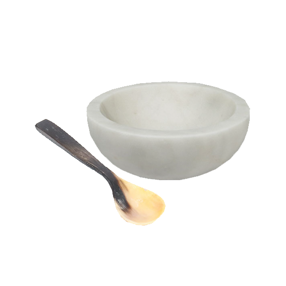 Marble Bowl Round with Horn Spoon