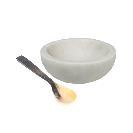 Marble Bowl Round with Horn Spoon