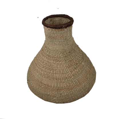 Mbinga Gourd Pot, natural woven design, small size with 10cm height, 30cm diameter.