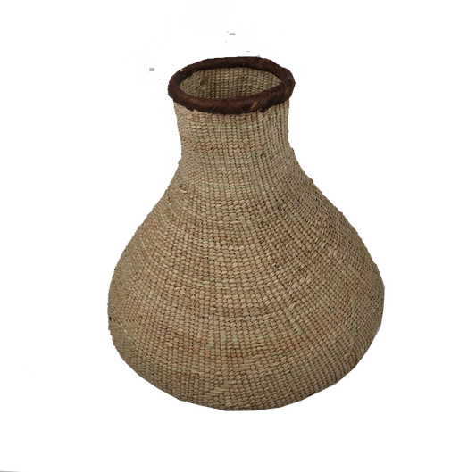 Mbinga Gourd Pot, natural woven design, small size with 10cm height, 30cm diameter.