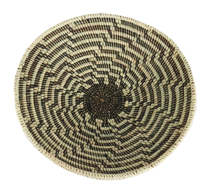 African Wall Decor Basket Cream & Black - Medium
