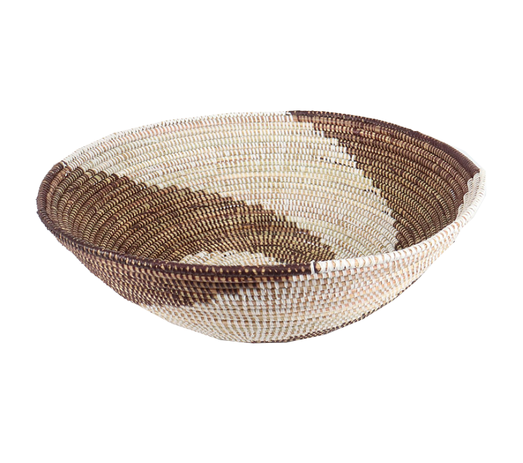 African decor basket with intricate patterns and natural fibers