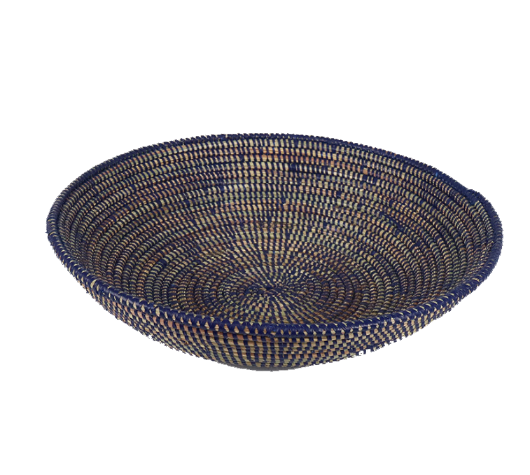 Medium African decor basket in various colors, handcrafted from natural fibers with intricate patterns, 9cm height, 42cm diameter.