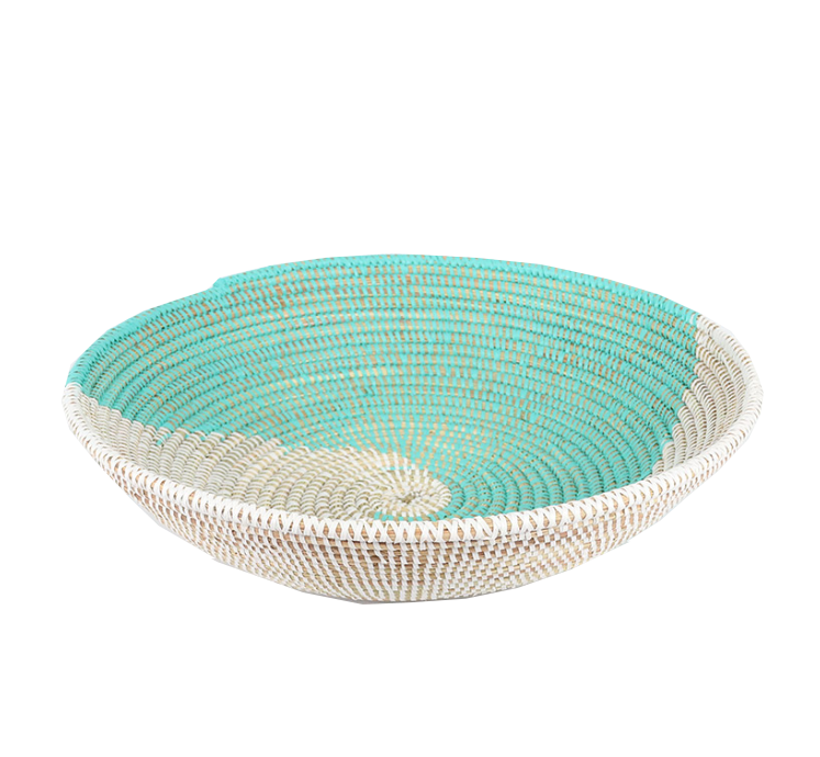 Medium African decor basket in teal and cream
