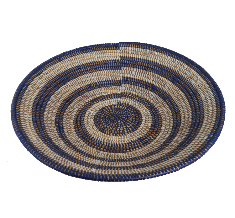 Medium African Wall Decor Basket Midnight Blue & White