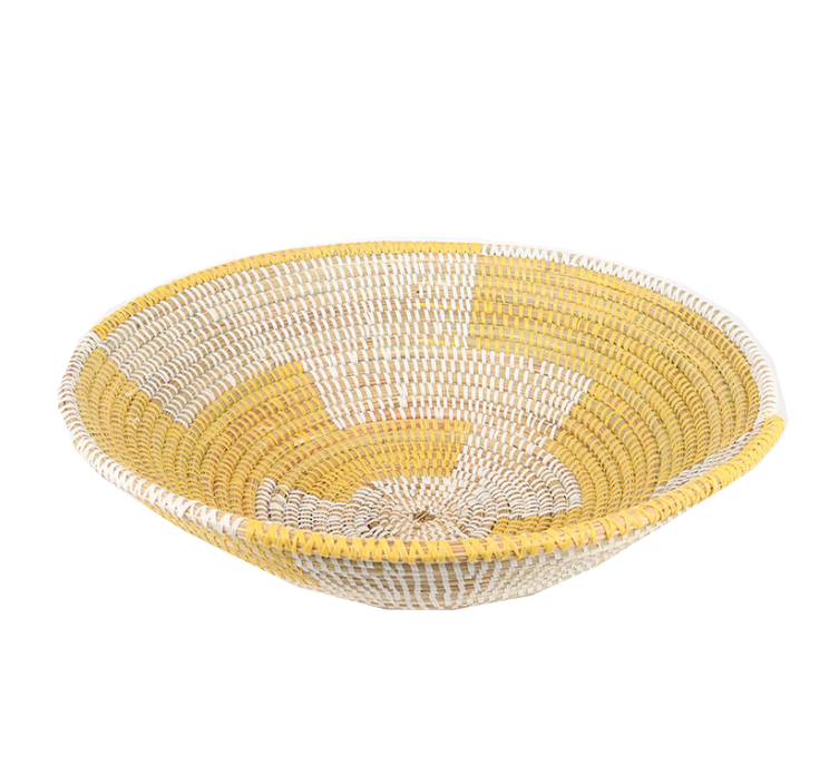 African decor basket with intricate patterns and natural fibers