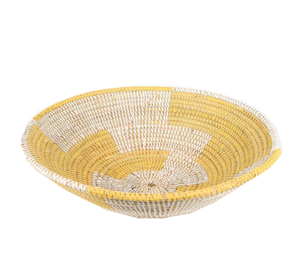 African decor basket with intricate patterns and natural fibers