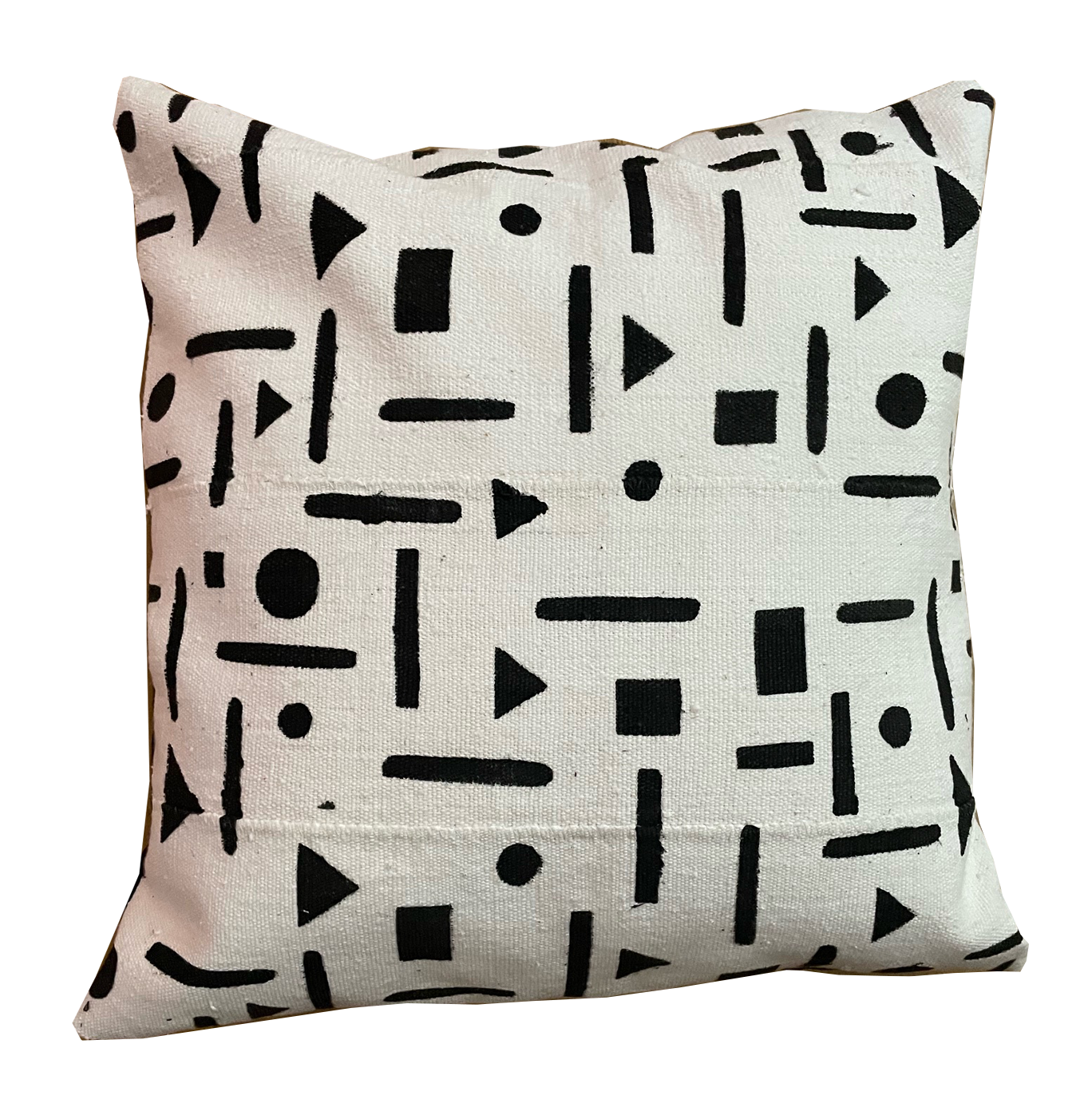 Black and white geometric mud cloth cushion with inner, 50cm x 50cm.