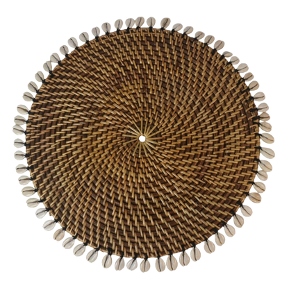 Natural Rattan Round Placemats with Cowrey