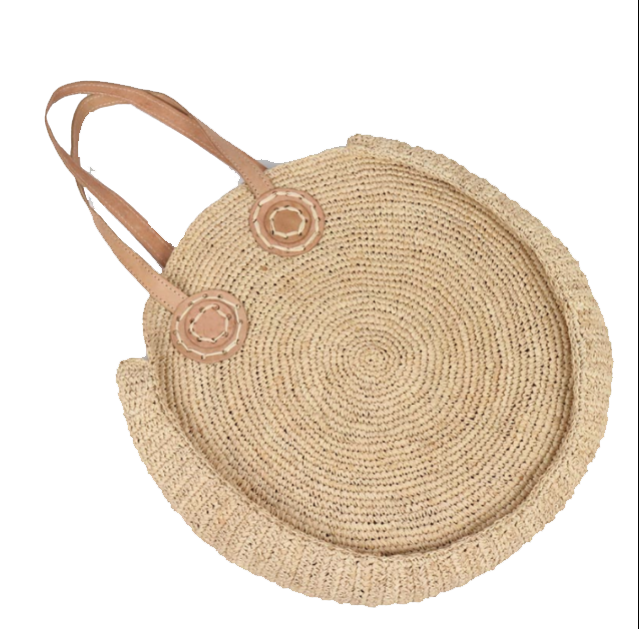 Raffia Crochet Circle Bag Beige