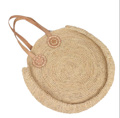 Raffia Crochet Circle Bag Beige