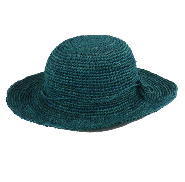 Crochet Ladies Raffia Hat Turquoise