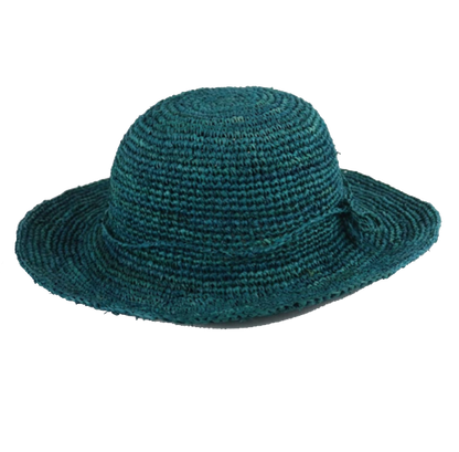 Crochet Ladies Raffia Hat Turquoise