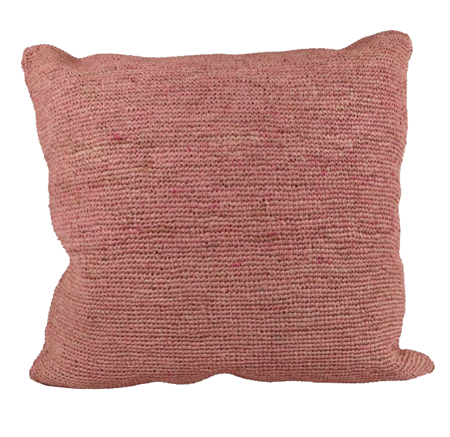 Pink Raffia Cushion with Inner, bohemian style, 55cm x 55cm.