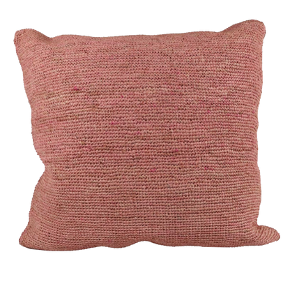 Pink Raffia Cushion with Inner, bohemian style, 55cm x 55cm.