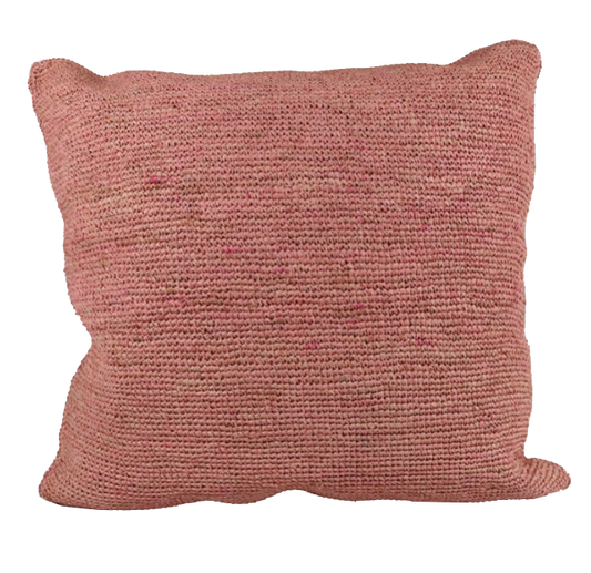 Pink Raffia Cushion with Inner, bohemian style, 55cm x 55cm.