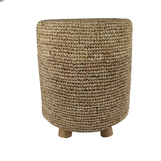 Raffia Stool with Wood Legs Natural