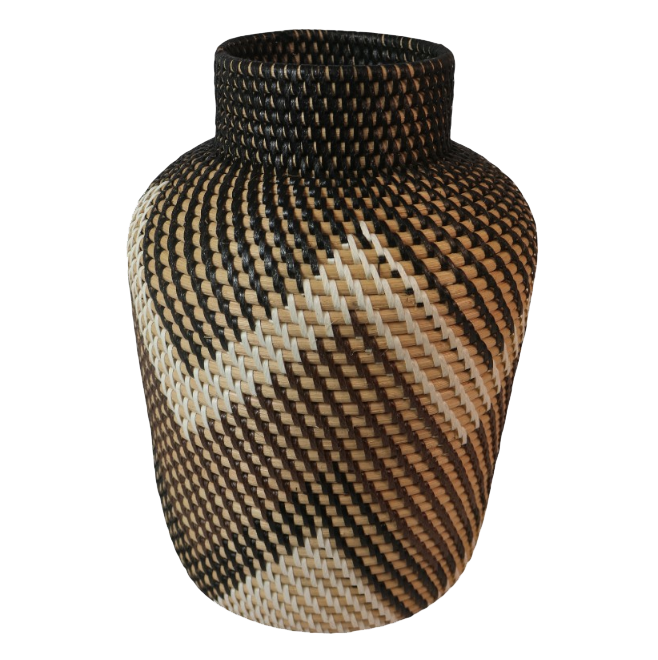 Rattan & PVC Pot Vase Motif Black /White