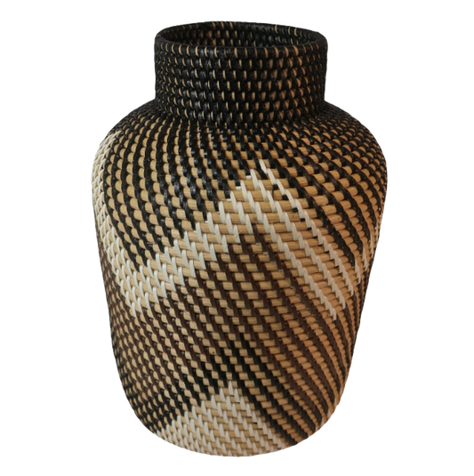 Rattan & PVC Pot Vase Motif Black /White