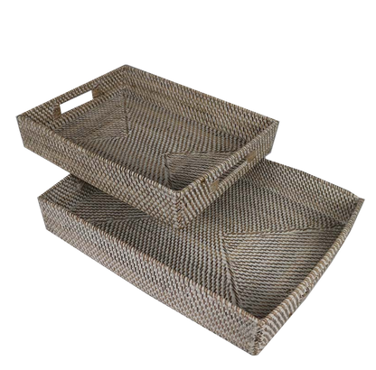 Light Rattan Rectangular Tray Set of 2