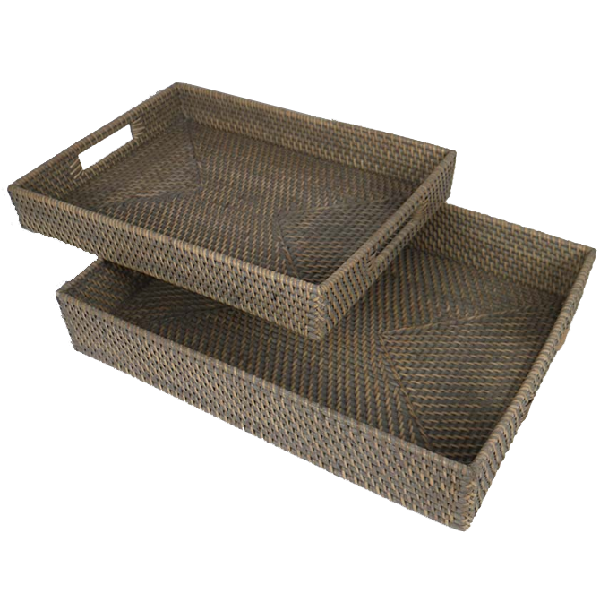 Rattan Rectangular Tray Set of 2
