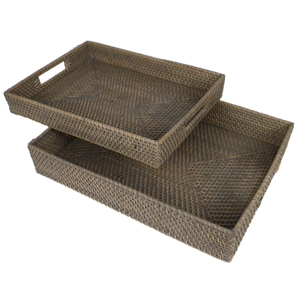 Rattan Rectangular Tray Set of 2