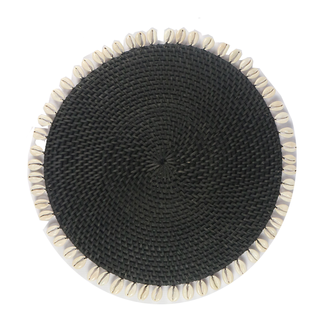 Rattan Round Placemats with Cowrey