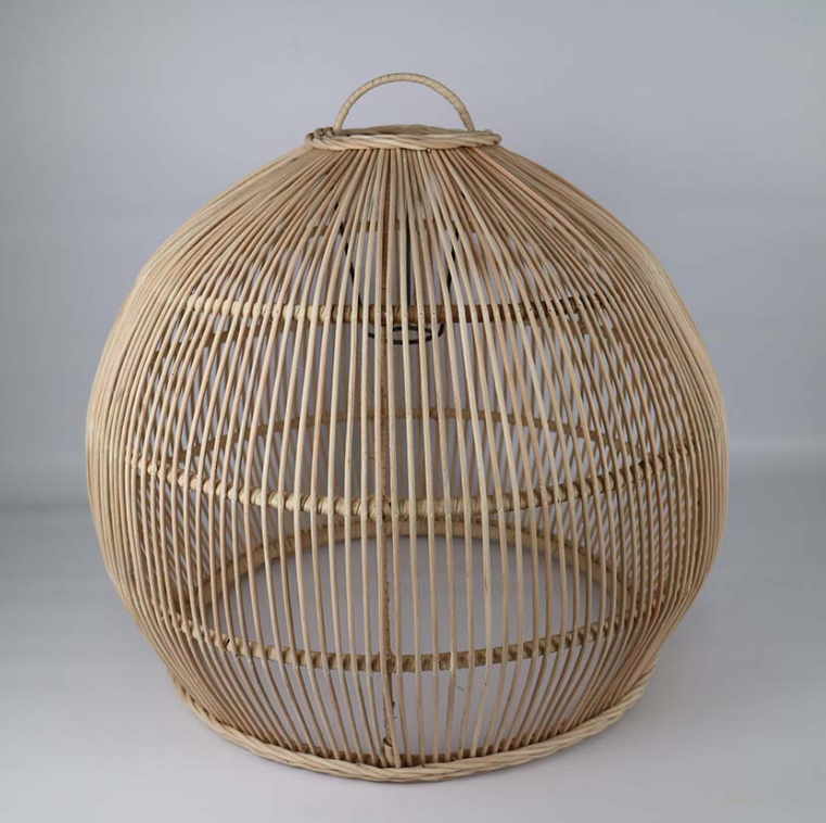 X-Large rattan ball lampshade with thick, sturdy construction, 52cm height, 48cm diameter.