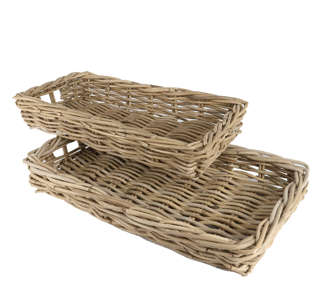 Rattan Thick Rectangular Tray Set of 2