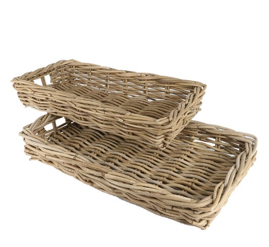 Rattan Thick Rectangular Tray Set of 2