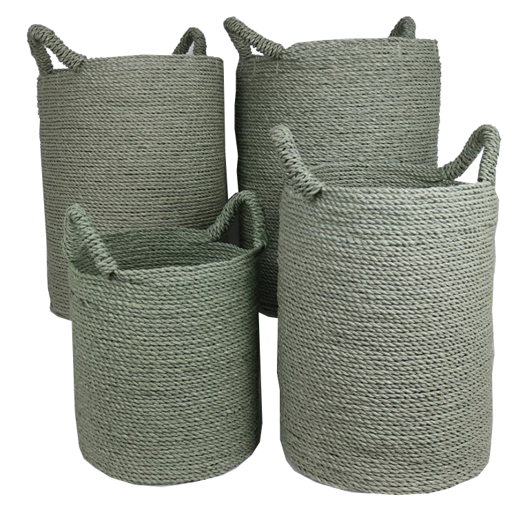 Seagrass Laundry Basket Set - Stylish Set of 4 Baskets in Sage Green