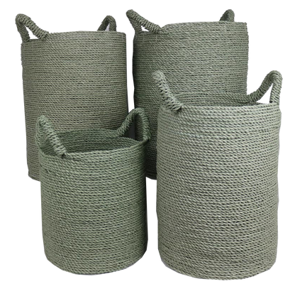 Seagrass Laundry Basket Set - Stylish Set of 4 Baskets in Sage Green